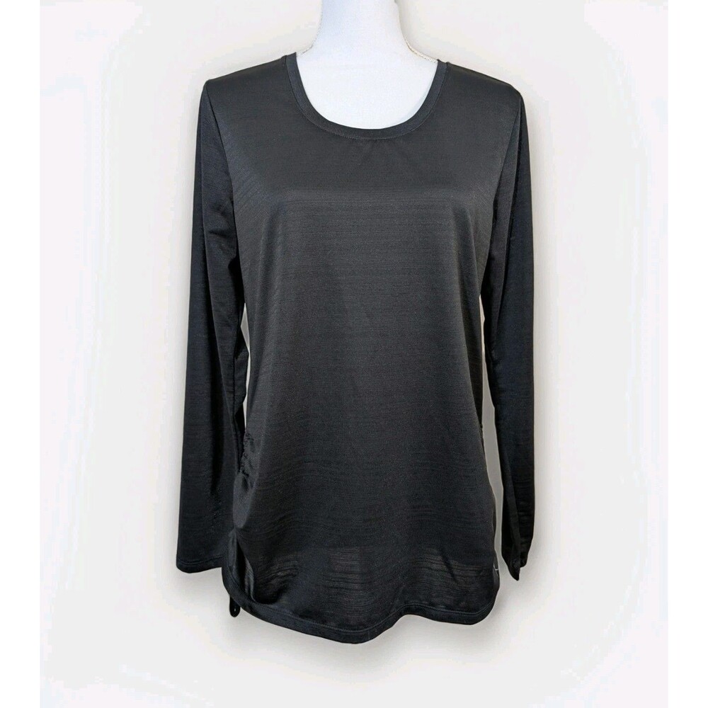 Danskin Now Top Womens L Black Long Sleeve Cinched Side Athleisure Pullover
